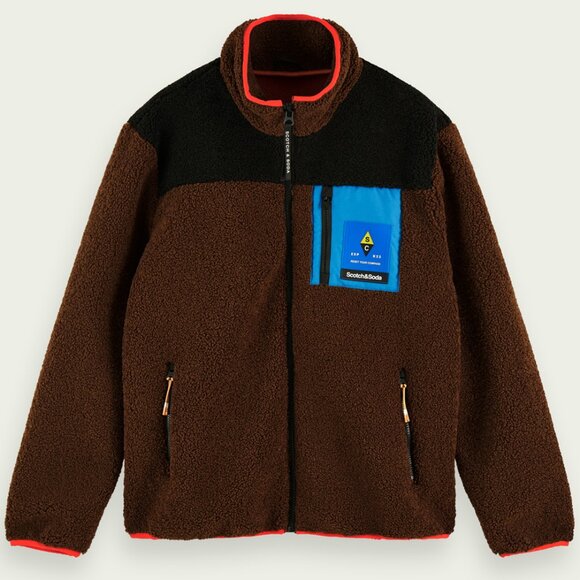 Scotch & Soda Zip-Up Color Block Teddy Fleece Jacket Brown Black Men's M $195